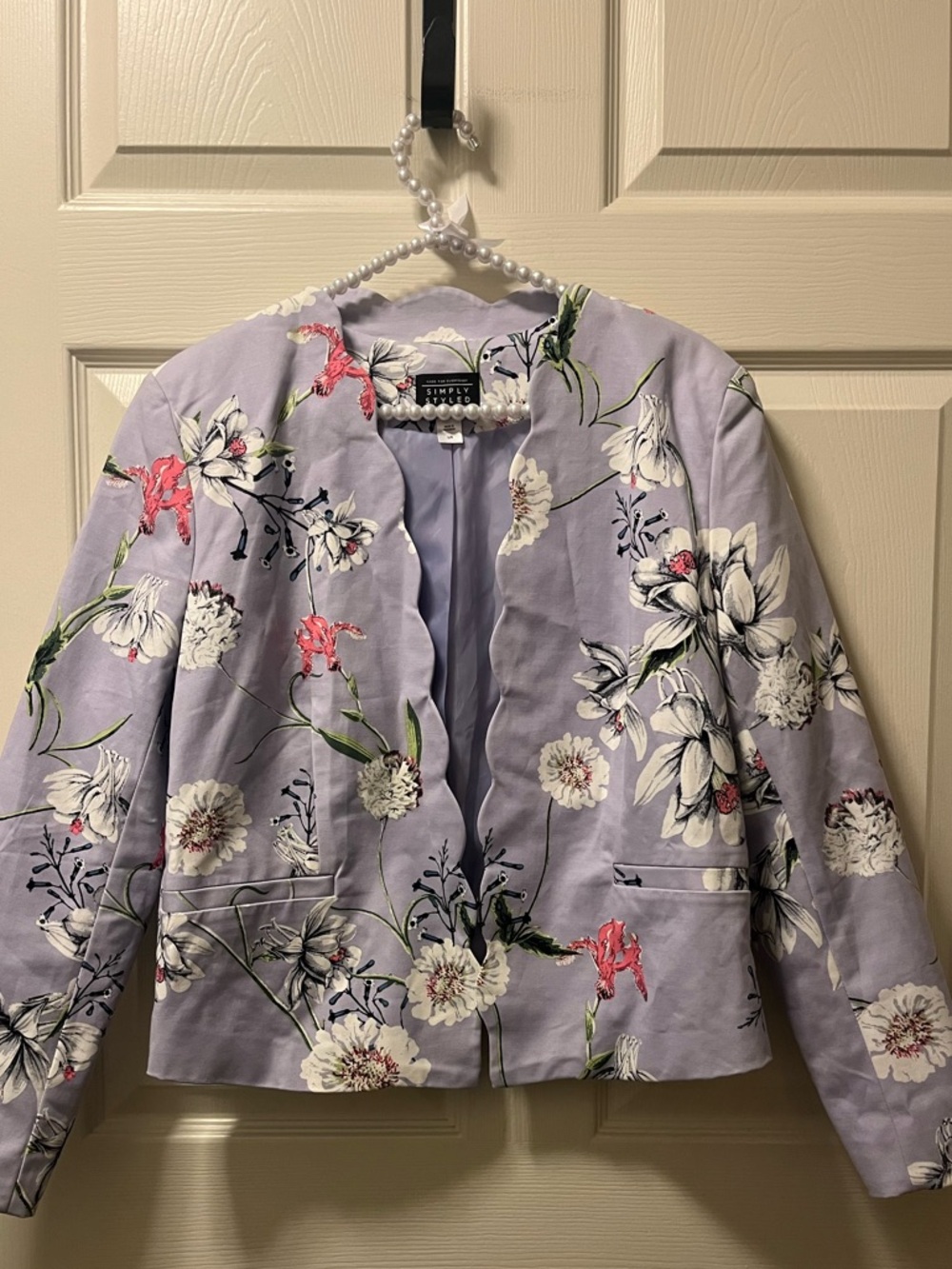 Simply Styled Floral Lavender Open-Front Women's Blazer Size Large Cottagecore